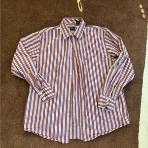 Men's Izod Burgundy and White Striped Shirt